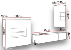 Olohuoneen kalusteryhmä Claudia 250 cm + LED-valaistus