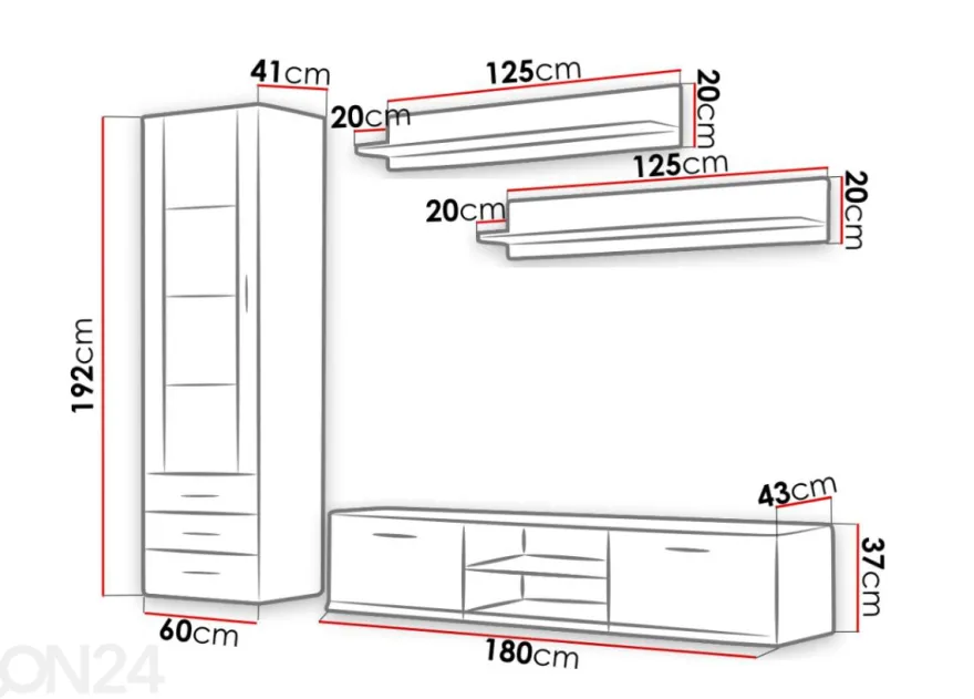 Olohuoneen kalusteryhmä 240 cm