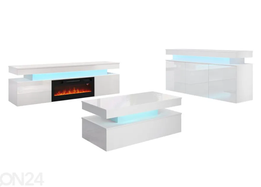 Olohuoneen kalusteryhmä Glossa +sähkötakka + LED