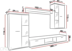 Olohuoneen kaslusteryhmä 239 cm + LED