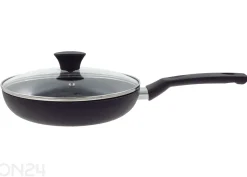 Paistinpannu Black Ceramic Ø 24 cm + pannusuoja, lasikansi, keraaminen ja induktio