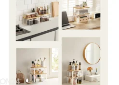 Pöytähylly 2 kpl, valkoinen/ bambu