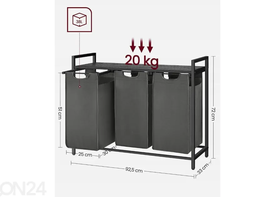 Pyykkikorit hyllytasolla 3 kpl