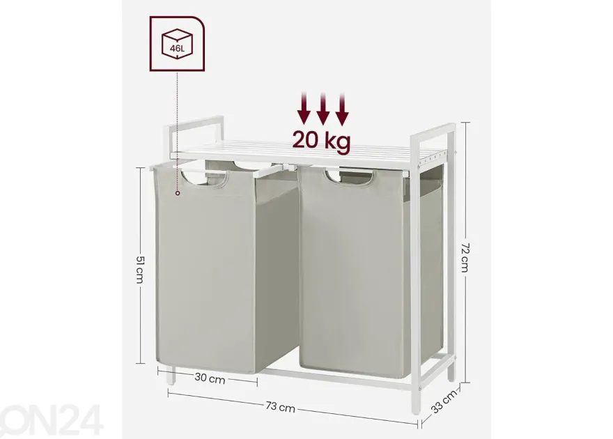 Pyykkikorit hyllytasolla 2 kpl