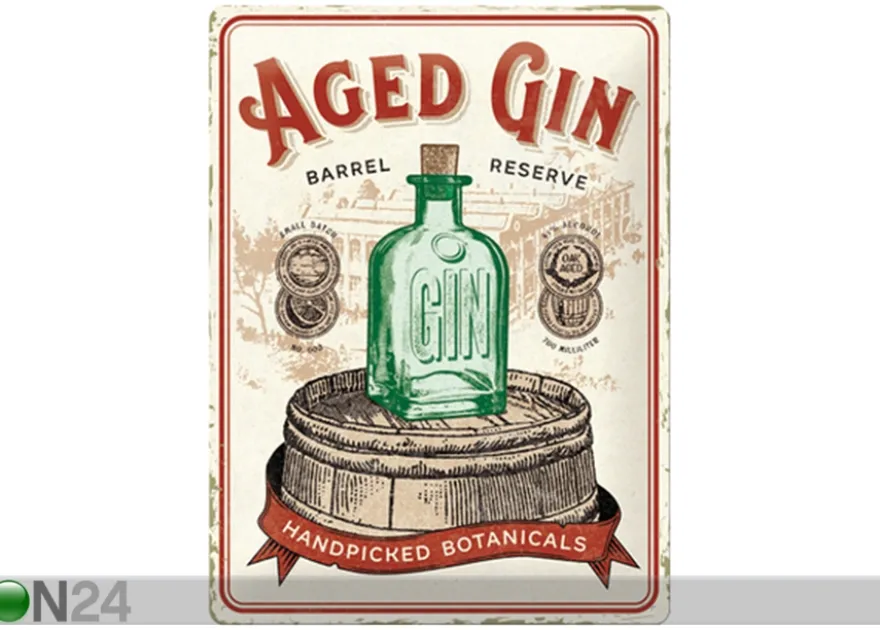 Retro metallitaulu Aged Gin Barrel 30x40 cm
