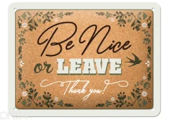 Retro metallitaulu Be nice or leave 15x20 cm