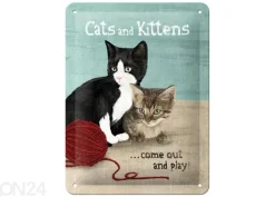 Retro metallitaulu Cats and Kittens 15x20 cm