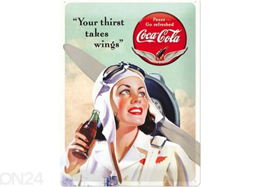 Retro metallitaulu Coca-Cola Your Thirst Takes Wings 30x40 cm
