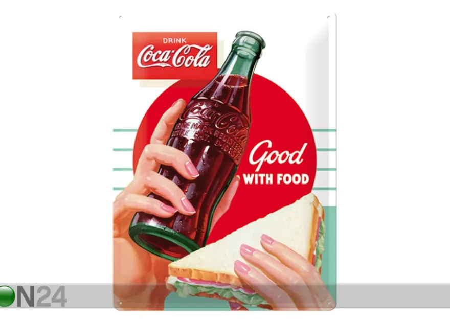 Retro metallitaulu Coca Cola Good with food 30x40 cm