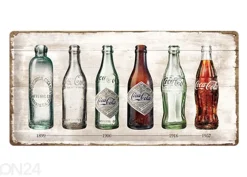 Retro metallitaulu Coca-Cola pullojen historia 25x50 cm