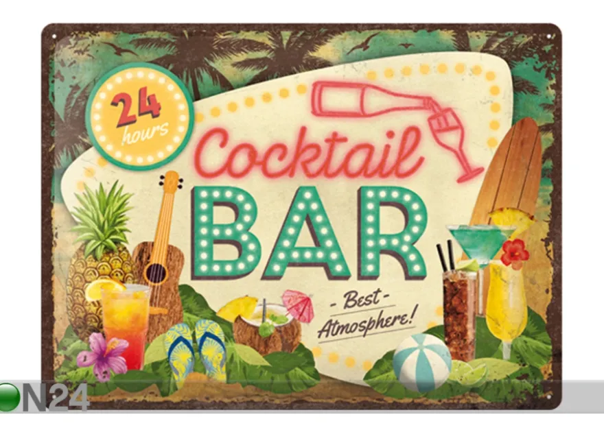 Retro metallitaulu Cocktail Bar 30x40 cm
