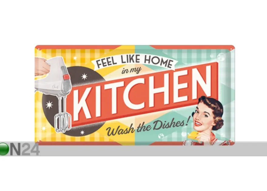 Retro metallitaulu Feel like home in my kitchen... 25x50 cm