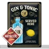 Retro metallitaulu Gin Tonic Served Here Metallic 30x40 cm