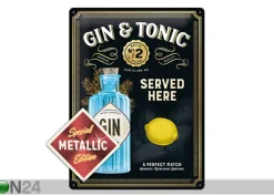 Retro metallitaulu Gin Tonic Served Here Metallic 30x40 cm