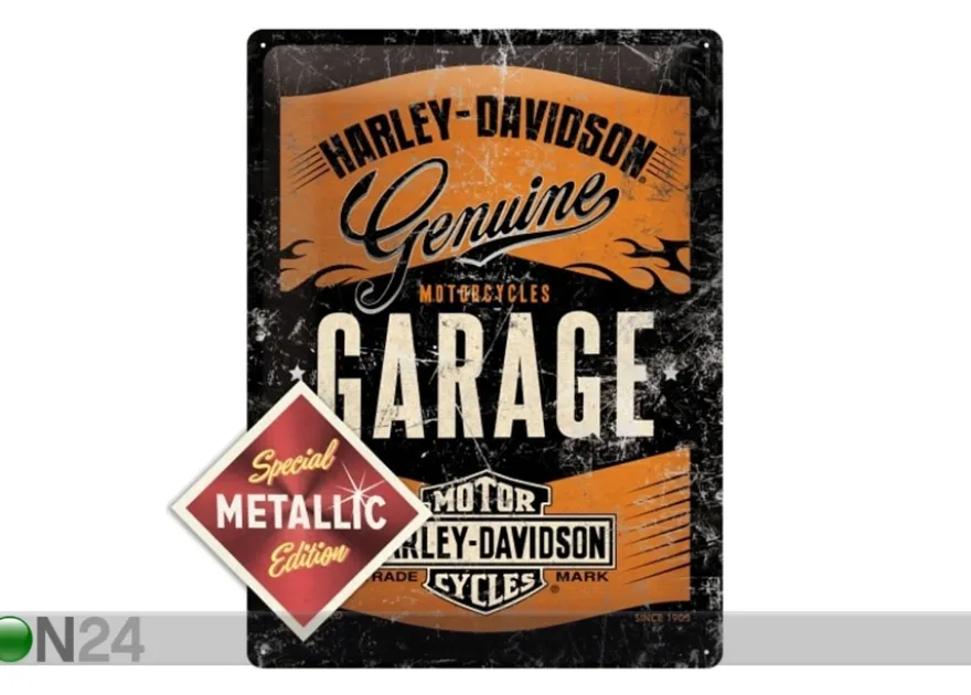 Retro metallitaulu Harley-Davidson Garage Metallic 30x40 cm