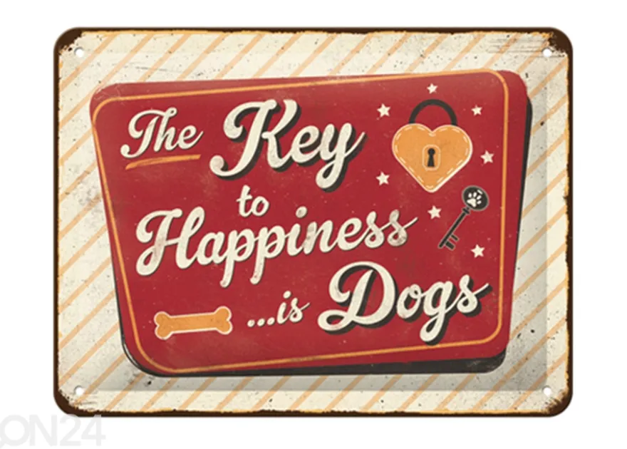 Retro metallitaulu he Key to Happiness... is Dogs 15x20 cm