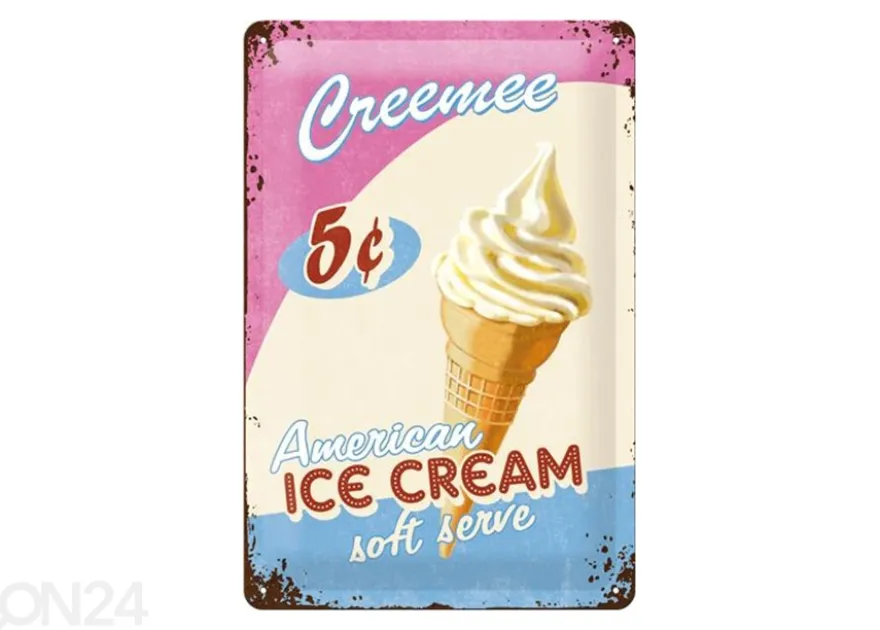Retro metallitaulu Ice Cream 20x30 cm