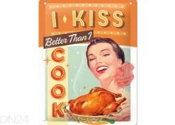 Retrometallitaulu I kiss better than I cook 15x20 cm