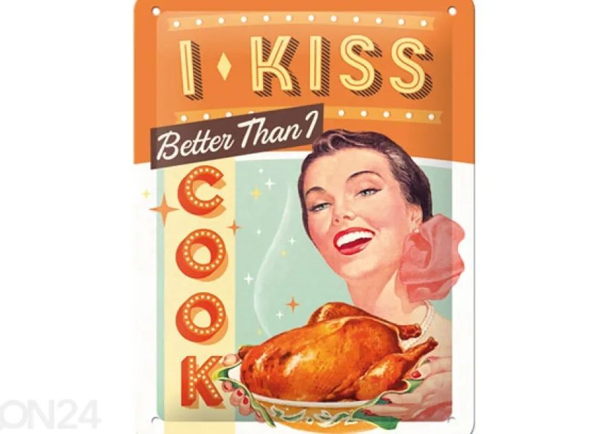 Retrometallitaulu I kiss better than I cook 15x20 cm