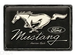 Retro metallitaulu Mustang - Horse Logo Black 20x30 cm