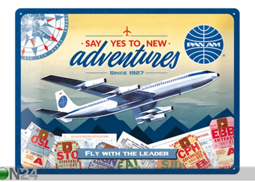 Retro metallitaulu Pan Am - New Adventures 30x40 cm