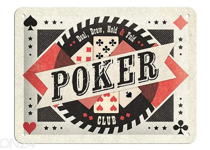 Retro metallitaulu Poker Club 15x20 cm
