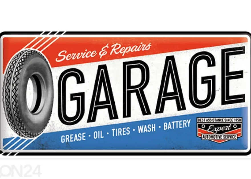 Retro metallitaulu SERVICE & REPAIR GARAGE 25x50 cm