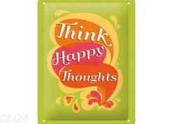 Retro metallitaulu Think happy thoughts 15x20 cm