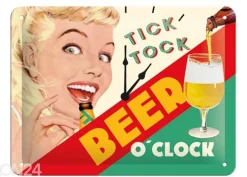 Retro metallitaulu Tick, tock Beer oclock 15x20 cm