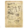 Retro metallitaulu Vespa - Parts Sketches 20x30 cm