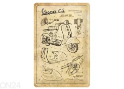 Retro metallitaulu Vespa - Parts Sketches 20x30 cm