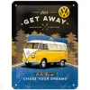 Retro metallitaulu VW Bulli - Let's Get Away Night 15x20 cm