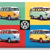 Retro metallitaulu VW Bulli Pop Art 4 autot 30x40 cm