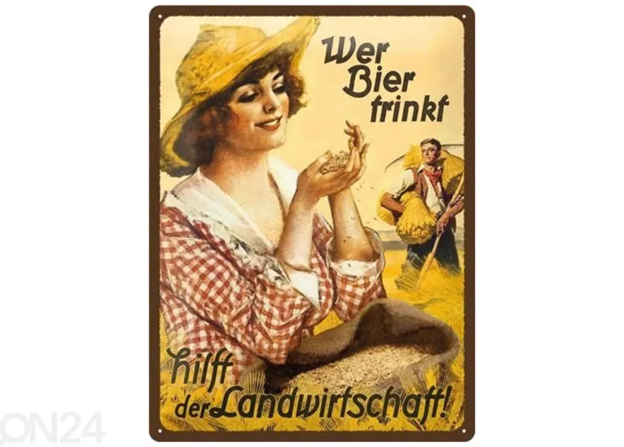 Retro metallitaulu Wer Bier trinkt... nainen 30x40 cm
