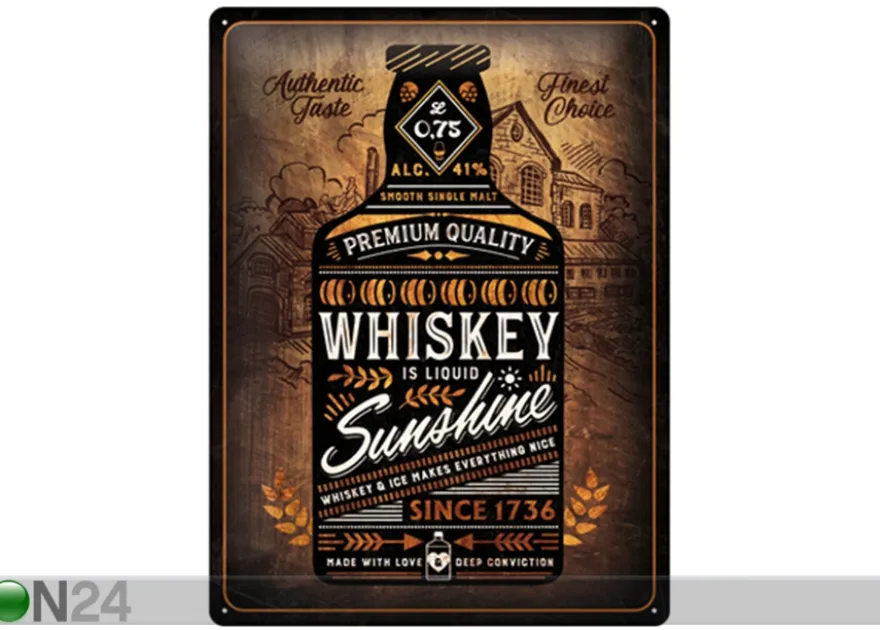 Retro metallitaulu Whiskey Sunshine 30x40 cm