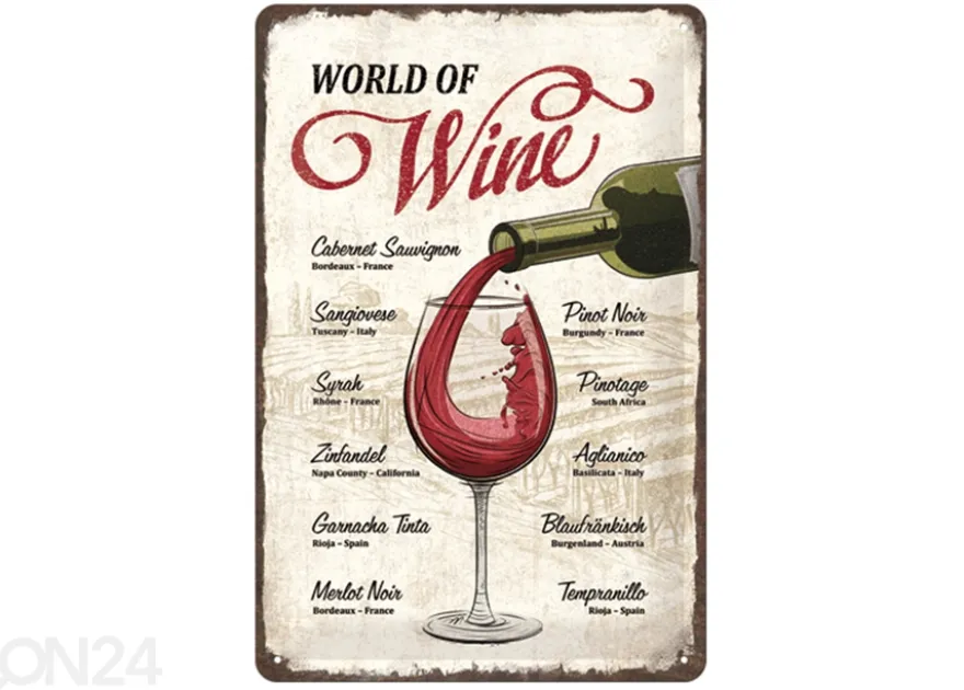 Retro metallitaulu World of Wine 20x30 cm