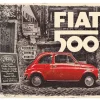 Retrotyylinen metallitaulu Fiat 500 - Red Car In The Street 30x40 cm