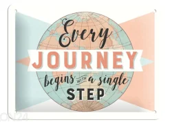 Retrotyylinen metallitaulu Every journey begins with a single step 15x20 cm