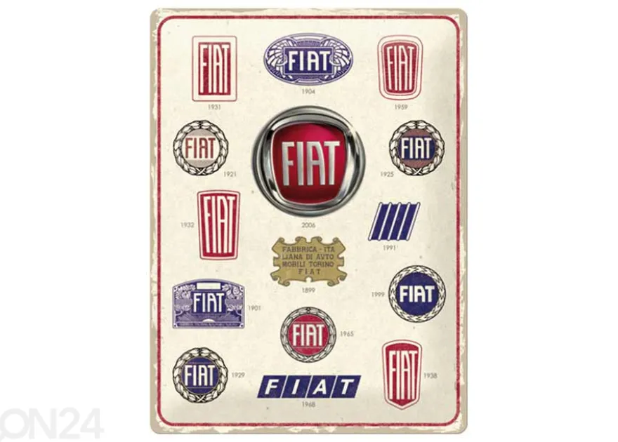 Retrotyylinen metallitaulu Fiat - Logo Evolution 30x40 cm