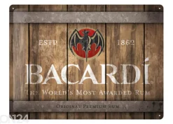 Retrotyylinen metallitaulu Bacardi - Wood Barrel Logo 30x40 cm