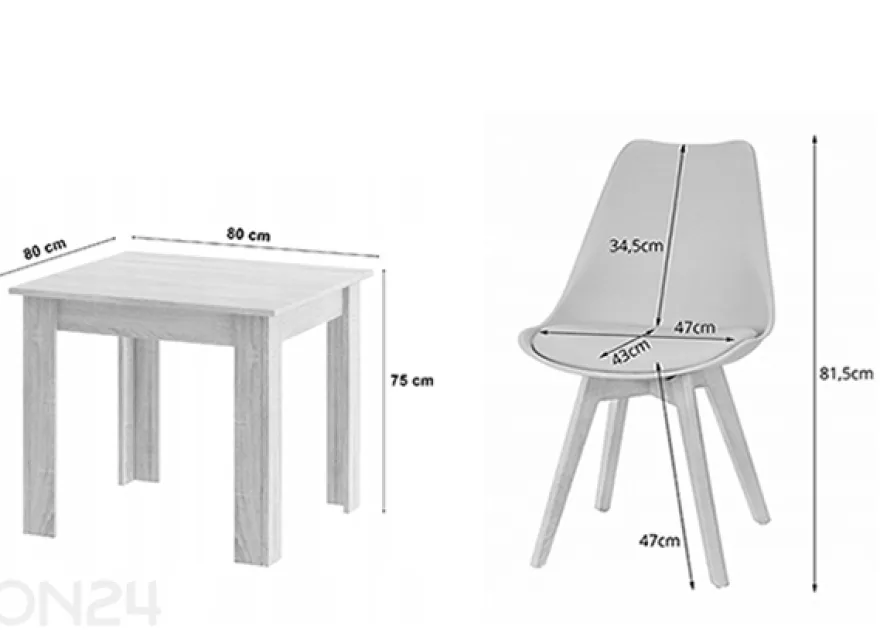 Ruokailuryhmä pöytä + 4 tuolia