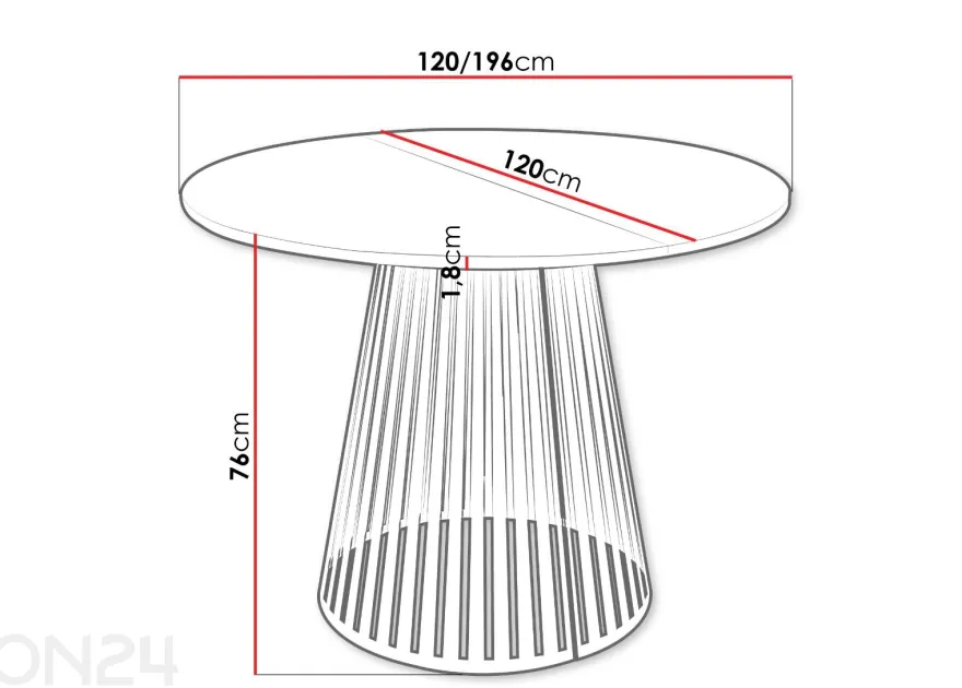 Ruokapöytä Cone 120x120-196 cm