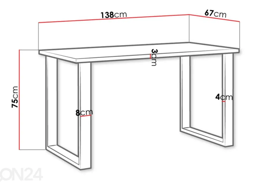 Ruokapöytä 67x138 cm