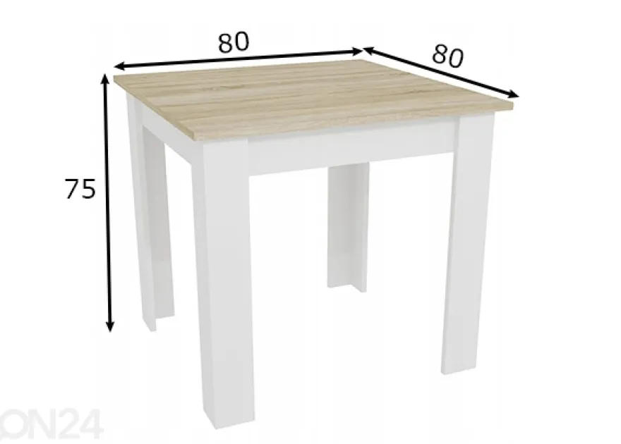 Ruokapöytä 80x80 cm, sonoma tammi/valkoinen