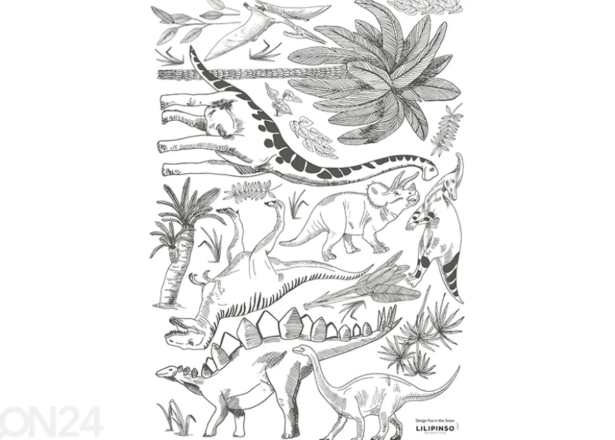 Seinätarra Dinosaurus, musta/valkoinen