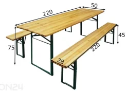 Taitettavat puutarhakalusteet, pöytä 50x220 cm + 2 penkkiä