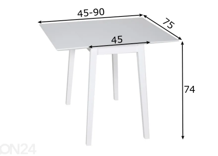 Taittopöytä Avola valkoinen 75x45-90 cm