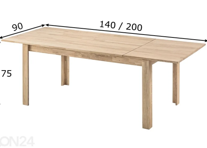 Tammi jatkettava ruokapöytä Liina 140-200x90 cm, valkoinen öljy