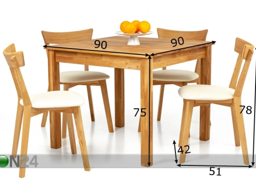 Tammi ruokapöytä Lem 90x90 cm + 2 tuolia Viola beige