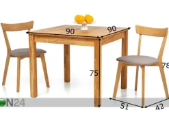 Tammi ruokapöytä Lem 90x90 cm + 4 tuolia Viola harmaa